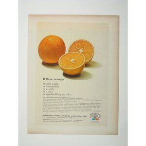 Vintage 1960s Diamond International Corporation Print Ad Oranges Kitchen Decor